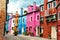 Beautiful street with multicoloured houses, Burano island, Venice, Italy