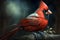 Beautiful and striking bird with red plumage, like a cardinal. Ai generated