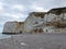 Beautiful striking rock formations carved out of white cliffs in Etretat