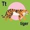 Beautiful striped dangerous tiger, wonderful bright forest cat, ABC children`s banner. Postcards, a poster with the alphabet.
