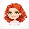 Beautiful stubborn cartoon brunette girl with dark red hair portrait