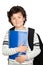 Beautiful student child with heavy backpack