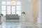 beautiful stylish chic rich clean bright blank interior. high white walls with large windows from floor the pattern on the floor