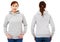 Beautiful stylish middle-age woman in hoodie front and back view, white woman in sweatshirt mockup isolated on white background