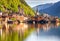 Beautiful summer Alpine Hallstatt Town and lake Hallstatter See view Austria