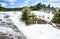 Beautiful summer day view of Rheinfall waterfalls at Rhine River, the biggest waterfalls of Europe, in Schaffhausen, Switzerland