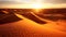 Beautiful summer deesert with tall sand dunes at sunset. Sahara desert landscape with from above. Aerial shot of summer drought