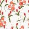 Beautiful summer freshy Trendy Wild blooming flower orange tulip and alstroemeria seamless pattern