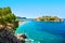 Beautiful  summer landscape of the Adriatic coast in The Budva Riviera with a view of the Sveti Stefan