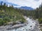 Beautiful summer landscape in Fuorn valley trail in Swiss National Park.