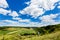 beautiful summer landscape of river in the valley, fields and forests, top view