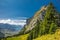 Beautiful summer landscape of Switzerland with Grosser Mythen mountain, Swiss Alps, Vierwaldstattersee and Brunnen town from Iberg