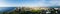Beautiful summer panorama of Tampere city at sunset. Blue sky and clouds.