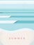 Beautiful summer poster template, minimalist art pastel colors vector illustration. Ocean waves crashing on beach