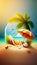 Beautiful summer sandy beach, tropical composition. Generative AI illustration