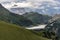 Beautiful summer scenery of the Dolomites and Lago di Fedaia. It