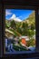 Beautiful summer scenic view on snowy iconic Matterhorn peak (Monte Cervin, Mont Cervino) in sunny day blue sky