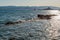 Beautiful summer seascape with ferry in Orebic, Peljesac peninsula, Dalmatia, Croatia