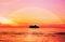 Beautiful summer sunset cruise ship going to harbor on sunset on sky beautiful rainbow on ocean water orange sunlight