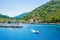 Beautiful summer view of Frikes port Ithaca island Ionian Sea Greece