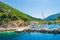 Beautiful summer view of Frikes port Ithaca island Ionian Sea Greece