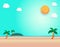 Beautiful sun rise at beach, sea view and sun rise seascape. paper cut and craft style. vector, illustration.