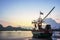 Beautiful sun rising sky and local fishery boat at klong warn be