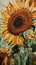 Beautiful sunflower painting, with thick paint strokes. Generative Ai