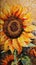 Beautiful sunflower painting, with thick paint strokes. Generative Ai