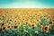 Beautiful sunflowers against the blue sky. Bright yellow flower