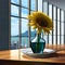 Beautiful sunflowers in a vase painting - ai generated image