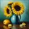 Beautiful sunflowers in a vase painting - ai generated image