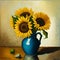 Beautiful sunflowers in a vase painting - ai generated image