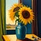 Beautiful sunflowers in a vase painting - ai generated image