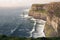 Beautiful sunlight on amazing landforms on Cliffs of Moher, Ireland