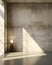 Beautiful sunlight from door cast shadow on blank weathered grunge texture concrete loft wall cement floor for modern minimal