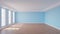 Beautiful Sunlit Interior with Light Blue Walls, Three Large Windows