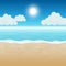 Beautiful sunny tropical beach. Paradise tropical background seascape. Calm, peaceful view of the sea, sky, clouds, sand.