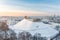 Beautiful sunny Vilnius city scene in winter. Aerial early evening view. Winter city scenery in Lithuania