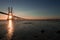 Beautiful sunrays at Vasco de Gama Bridge in Lisbon. Ponte Vasco de Gama, Lisboa, Portugal