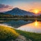 a beautiful sunrise on Bovilla Lake, near Tirana city.