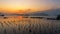 Beautiful sunrise landscape view of fisherman and wooden boat in early morming at Samchong-tai fishing village in Phang-Nga,