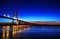 Beautiful sunrise in Lisbon with Vasco da Gama Bridge, the longest bridge in Europe