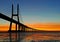 Beautiful sunrise in Lisbon with Vasco da Gama Bridge, the longest bridge in Europe