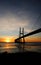 Beautiful sunrise in Lisbon with Vasco da Gama Bridge, the longest bridge in Europe