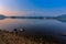 Beautiful sunrise at mount Fuji near lake kawaguchiko shore