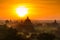 Beautiful sunrise over the ancient pagodas in Bagan