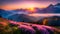beautiful sunrise over the mountains, a breathtaking sunrise in pastel colors illuminating the majestic
