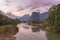 Beautiful sunrise over the Nam Song river near the Vang Vieng village