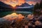 Beautiful sunrise over Strbske Pleso lake, Impressive summer sunrise on Eibsee lake with Zugspitze mountain range, AI
